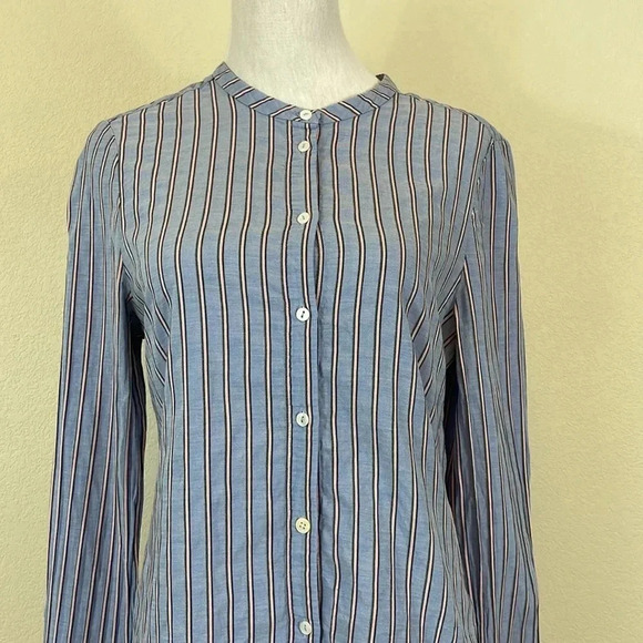 Longchamp 100% cotton blue stripe button down shirt size 36 - Picture 2 of 7